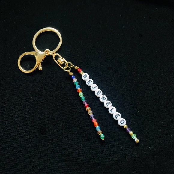 Swiftie Bejeweled Keychain Hand Beaded Multi-Colored Crystals Gold Tone Keychain - Picture 1 of 5